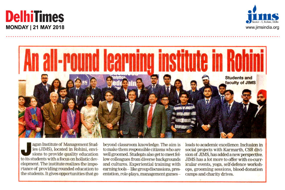 Article in Delhi Times titled An all-round learning institute in Rohini