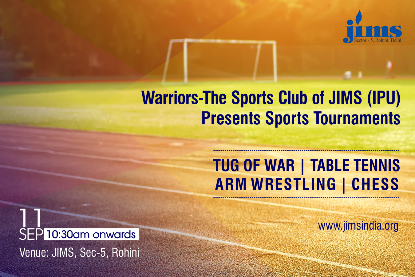 JIMS, Rohini sports club Warriors is organizing sports tournament on September 11, 2019 from 10:30 am onwards