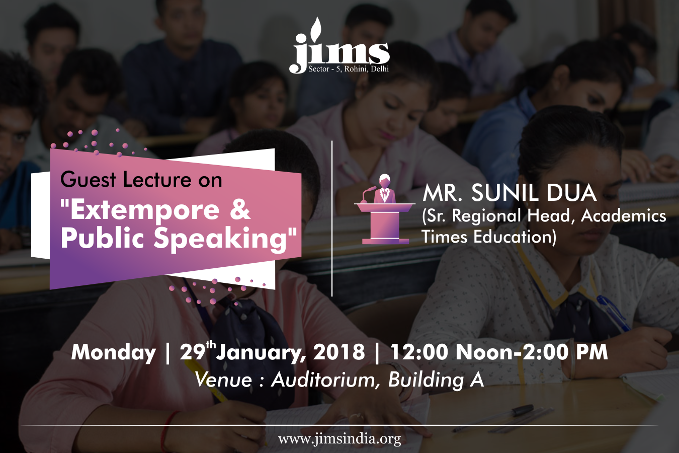 JIMS is organizing a guest lecture session on Extempore and Public Speaking