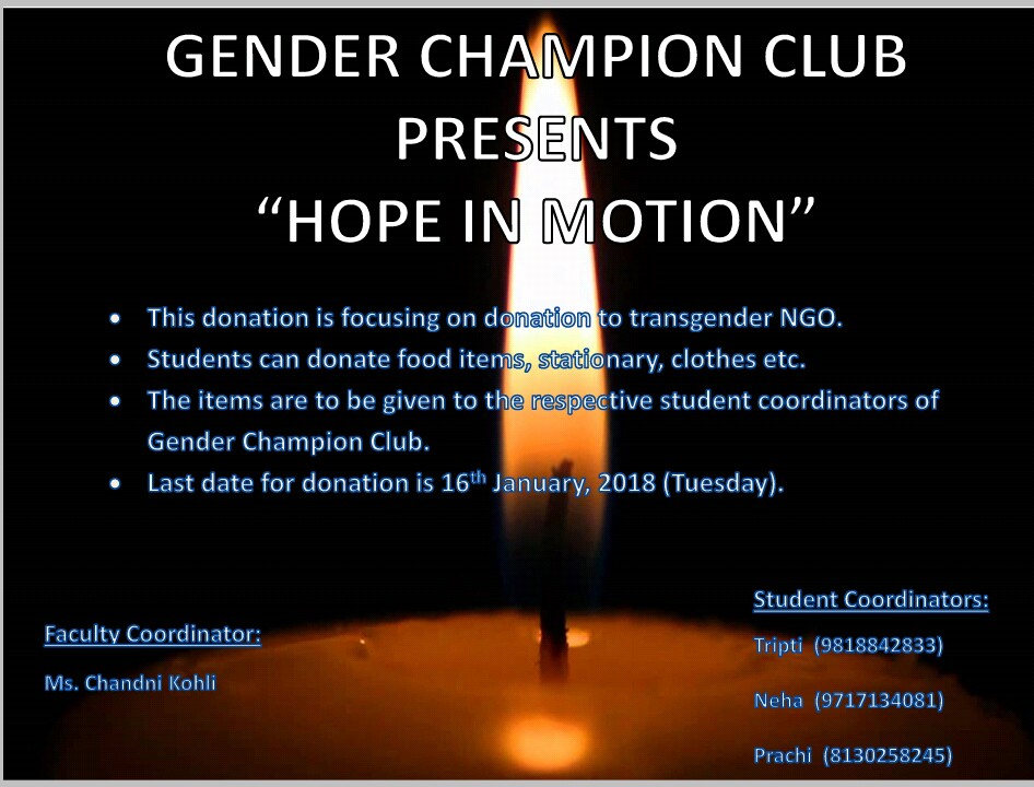 JIMS Gender Champions Club is organizing an event named HOPE IN MOTION
